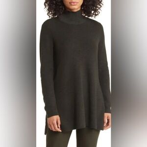 Eileen Fisher Side Slit Merino Wool Tunic Sweater in Woodland Size Medium